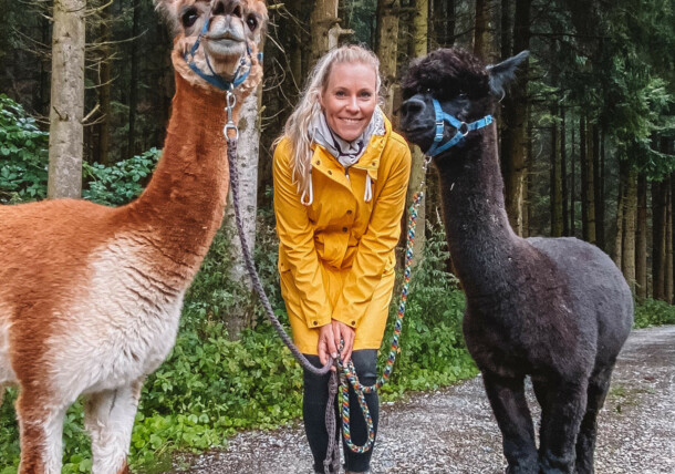    Influencer Nina Zasche on an alpaca hike at Waldviertel / Waldviertel, Lower Austria